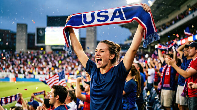 USA Soccer Fan Holding Supporter Scarf During Match