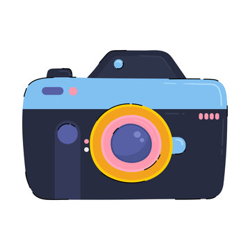 Hand drawn retro camera vector illustration. Travel photography icon isolated on white background. Cartoon flat photograph equipment
