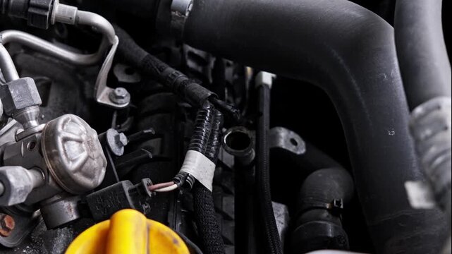 Close-Up of Hand Checking Engine Oil Cap in Car Engine Bay &mdash; Vehicle Maintenance Technology Video