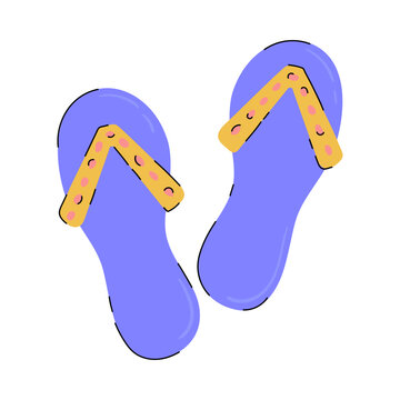 Purple hand drawn flip flops vector illustration. Summer beach sandals isolated on white background. Doodle flat design
