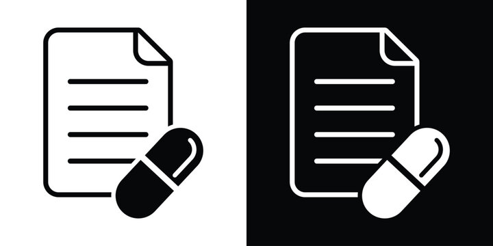 Prescription document layout with a medical capsule pill, representing patient medical history, recipe, or insurance form.