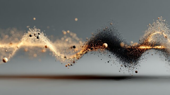 Quantum light particle transforming into a continuous wave, photon dissolving into wave behavior, wave-particle duality concept illustration on a neutral background with glowing motion.