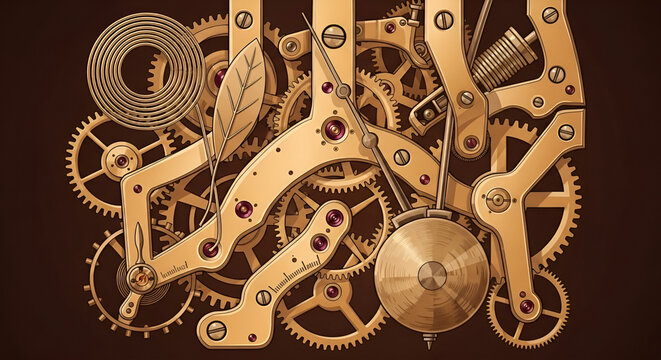 Steampunk clockwork mechanism with gears and cogs illustration