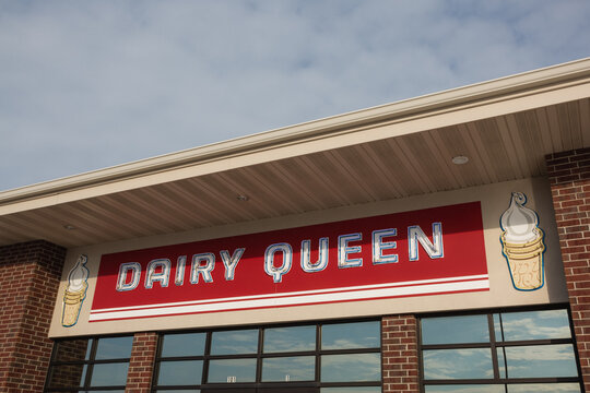 Vintage Dairy Queen neon sign featuring ice cream cones in Solon, Iowa, Feb 2021