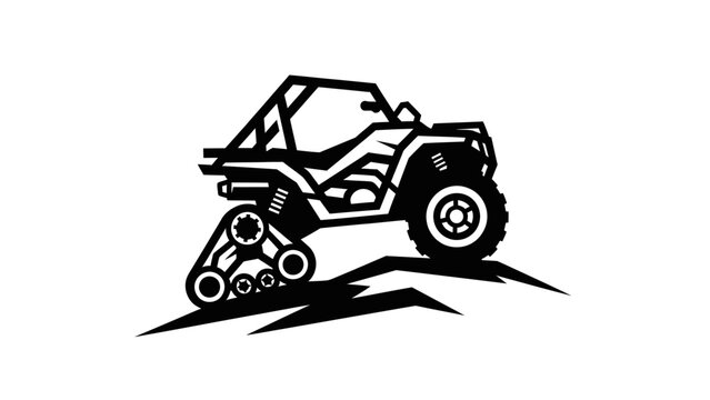 Off-road vehicle with tracks and wheels on a stylized hill.