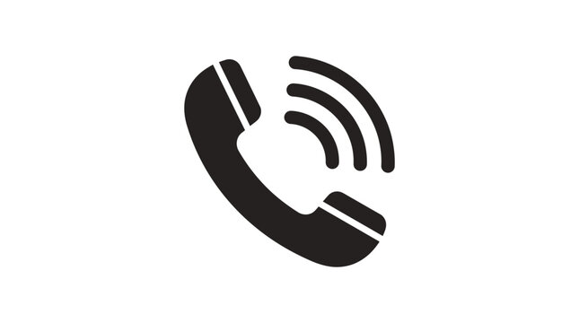 Telephone handset silhouette with sound waves on a white background