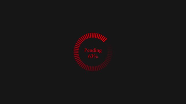 Animated red loading circle with pending percentage indicator on dark background motion