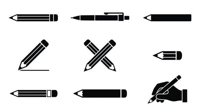 Writing implements silhouettes on a white background