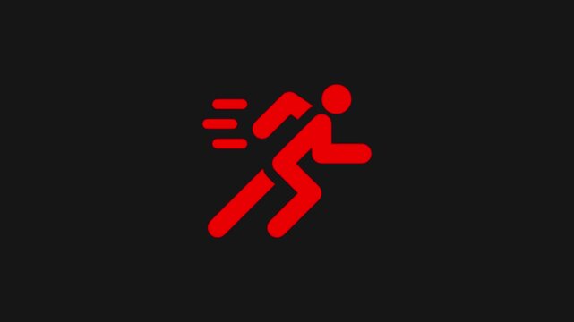 Running man icon fast speed motion graphic animation, runner silhouette symbol moving quickly