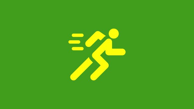 Running man icon motion graphic animation, fast speed symbol on green screen chroma key background