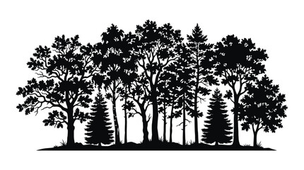 Forest Silhouette Against White Background Black Tree Shapes © SahinurCreation