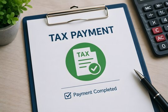 Tax payment completed on a clipboard for the concept of financial responsibility.