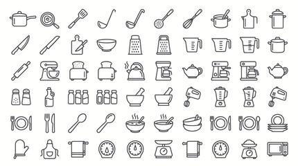 Naklejka premium Kitchen Utensils and Appliances Icon Set