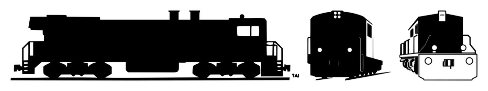 Solid black icon, white background: rail freight train icon set with simple line art design featuring simple design, minimalist, black and white with illustrations and graphics