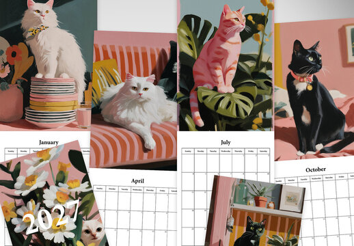 Illustrated Cat Wall Calendar 2027