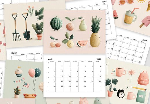 Illustrated Kawaii Lifestyle Wall Calendar 2027