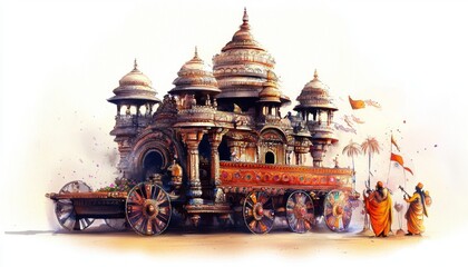 Obraz premium Artistic representation of the colorful Rath Yatra celebration.