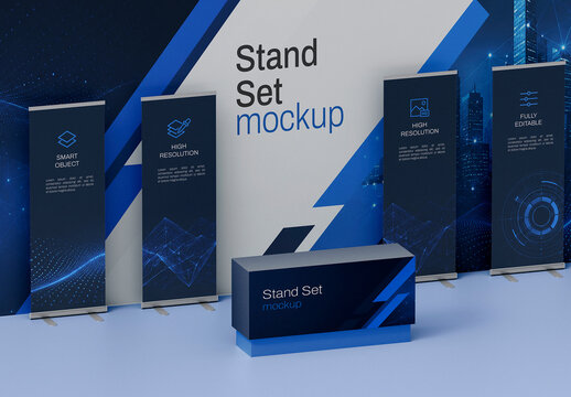 Exhibition Stand Set Mockup for Trade Show Branding