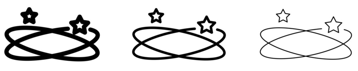 Line icons of spinning stars in a circle, symbolizing dizziness, disorientation, or impact. Black icons of different stroke weights. Vector illustration. © chekman