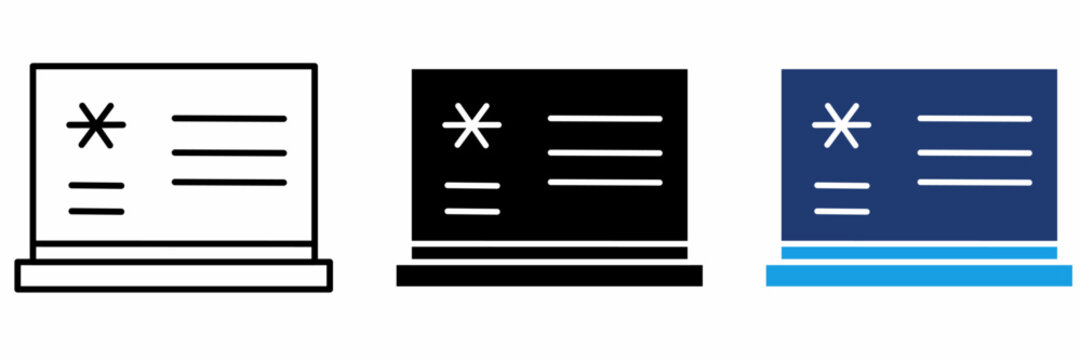 Laptop Document interface icon collection. Containing screen, file, text, programming and web development icons.
