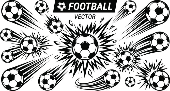 Black and white football vector icons exploding