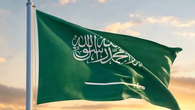 Saudi Arabia - waving flag during sunset