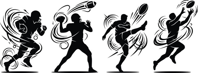 Black silhouettes of rugby players in motion © MdAshfakurRahman