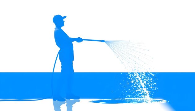 Man spraying water with hose outdoors in daytime