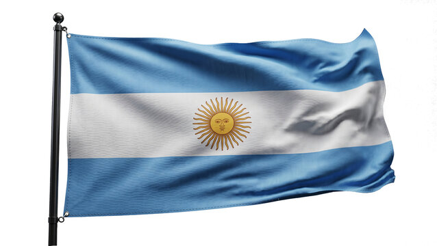 Waving Argentine flag PNG isolated on transparent background, national symbol of Argentine for patriotic design and independence day