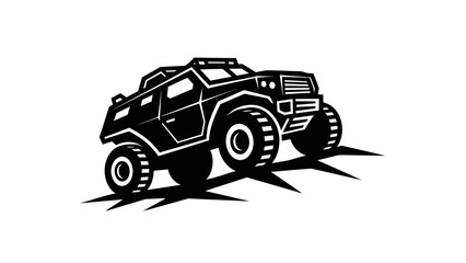 Black Armored Vehicle with Large Tires on White Background. © Surep