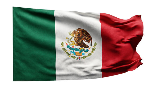 Waving Mexican flag PNG isolated on transparent background, national symbol of Mexico for patriotic design and independence day