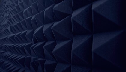 Fototapeta premium Textured dark blue wall with three-dimensional pyramids creating an abstract pattern suitable for backgrounds and modern design projects.