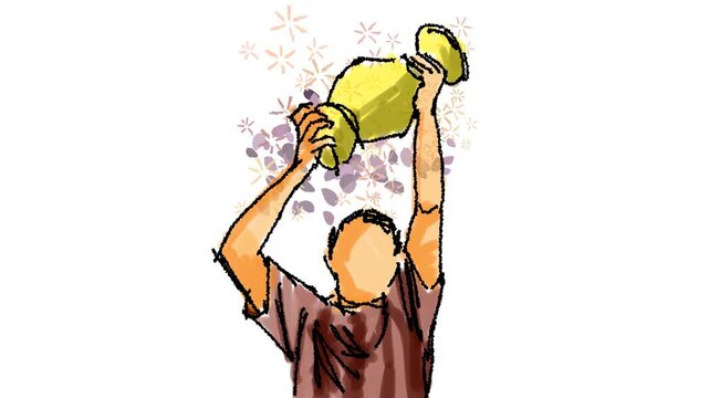Animation of a player raising the championship trophy.