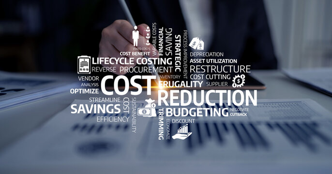 Focus on cost reduction strategies in a professional workspace, emphasizing budgeting and efficiency tools for better financial management and business growth. Tessel