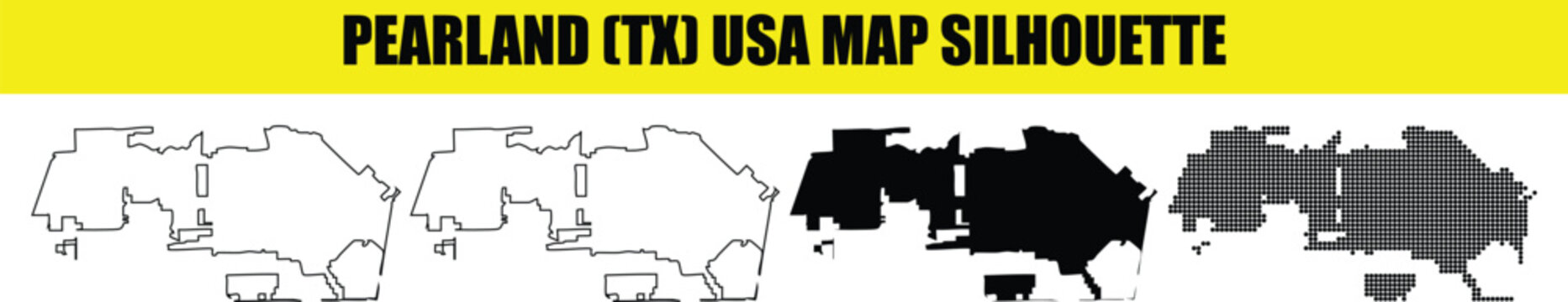 Pearland tx usa map silhouette set, usa region outline, texas state, united states federal subject.