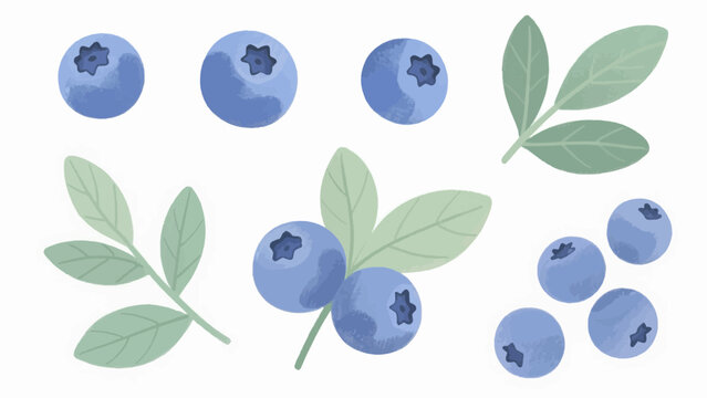 Watercolor pattern of blueberries and green leaves
