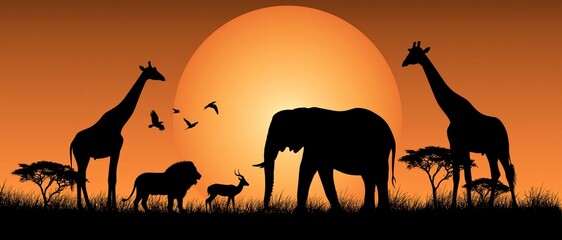 Obraz premium African Safari Animal Illustrations Set with Various Wildlife Characters