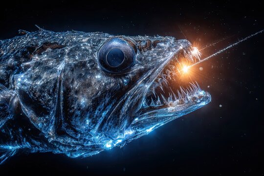 Fearsome Viperfish With Needle-Like Teeth and Bioluminescent Glow in Deep Ocean Depths
