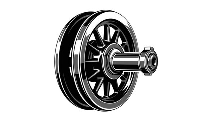 Detailed Illustration of a Vintage Train Wheel and Axle Assembly. © utkke