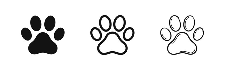 Animal Paw Print Icon Set in Solid, Outline, and Hand-Drawn Artistic Styles © drawing lines