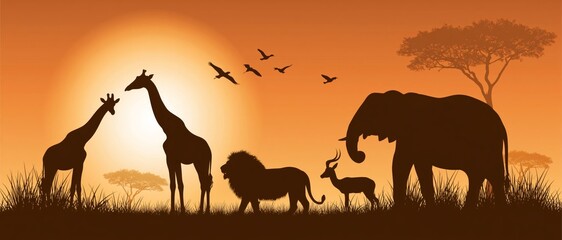 Obraz premium African Safari Animal Illustrations Set with Various Wildlife Characters