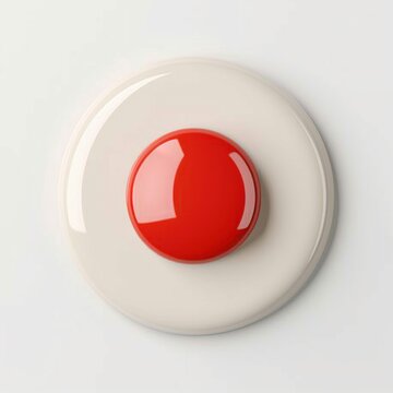 3D claymorphism minimalist industrial control panel button, smooth rounded shapes, single large soft central red button, modern manufacturing UI asset