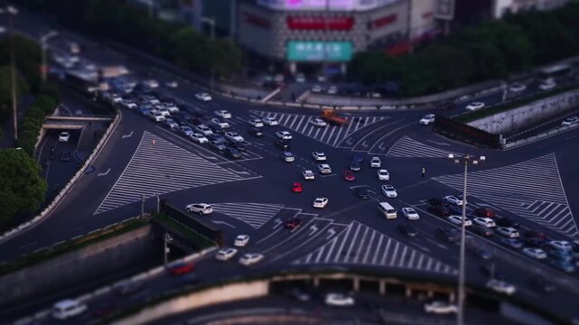 Aerial View of Busy Urban Highway Intersection with Traffic