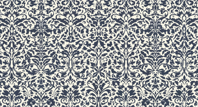 Elegant vintage damask design with repeating floral and scrolling ornamental patterns