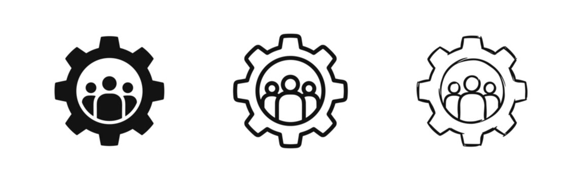 Teamwork and Management Icon Set: People in Gear Symbol for Business