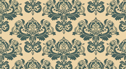 Fototapeta premium Luxury seamless damask design with detailed flowers and balanced symmetrical structure