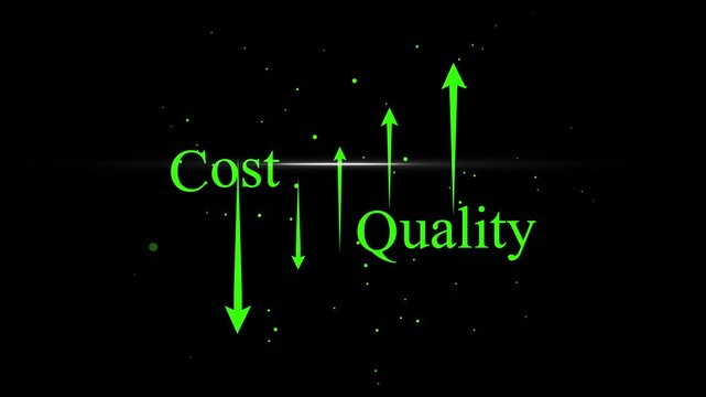 Business optimization concept: decreasing cost and increasing graph animation on black background chart