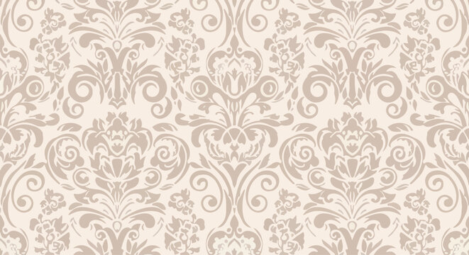Traditional baroque damask pattern with refined floral and scrolling ornamental motifs