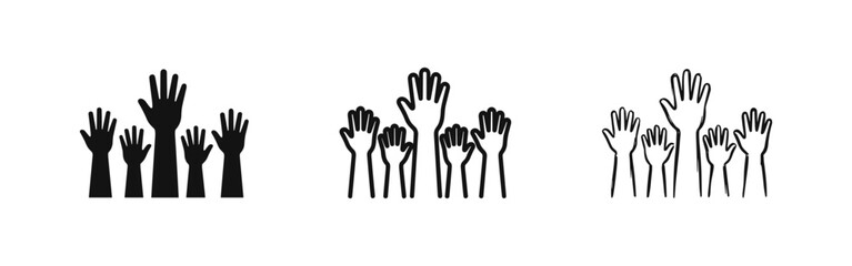Fototapeta premium Raised Hands Icon Set - Community Participation and Engagement Symbol