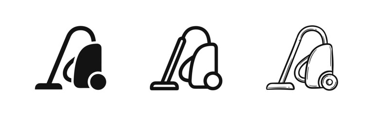 Naklejka na ściany i meble Vacuum Cleaner Icon Set Featuring Solid, Outline, and Hand-Drawn Doodle Styles for Cleaning and Home Chores